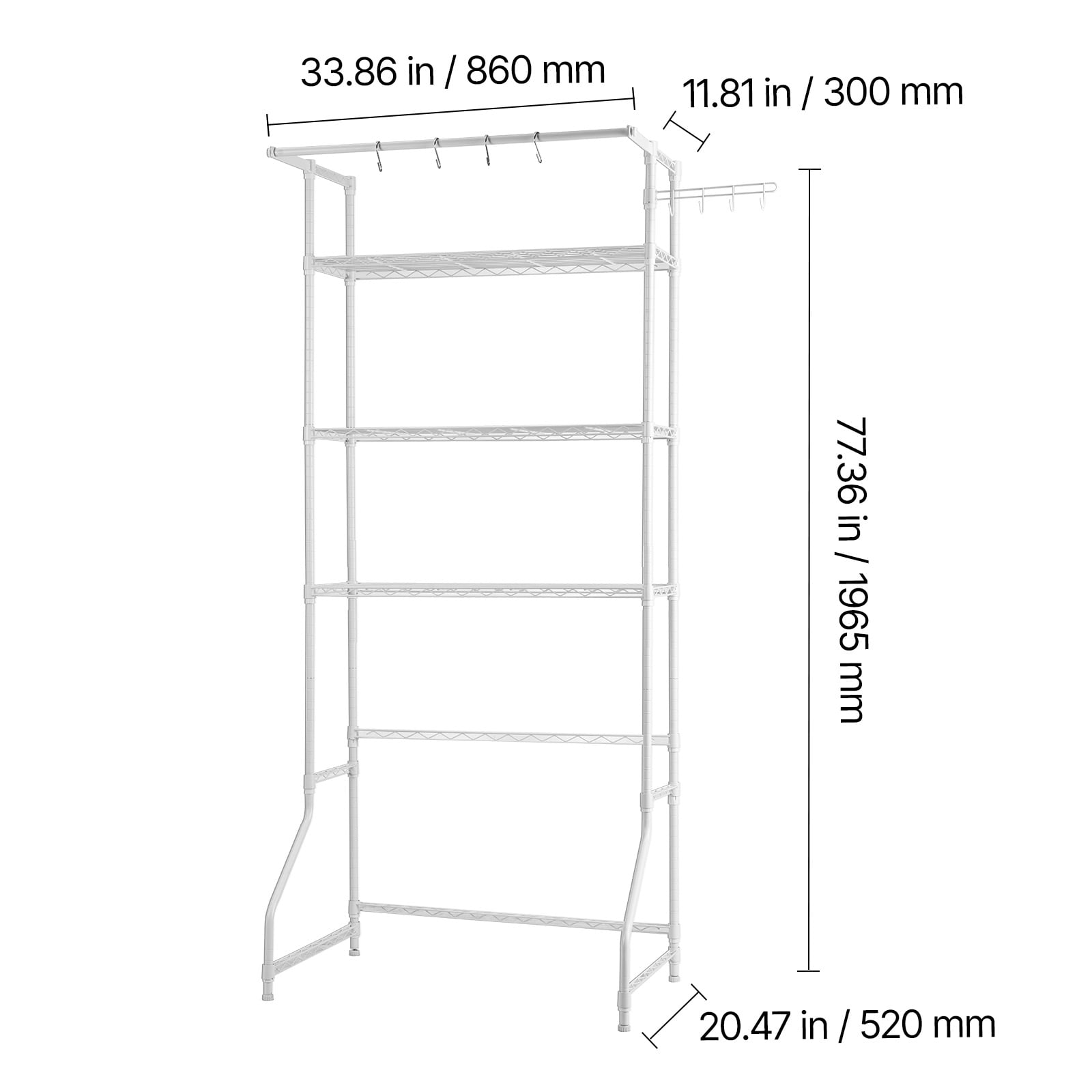 Over The Washer And Dryer Storage Shelf, 3 Tier Laundry Room Drying Rack With Hanger Rod And Hooks, Adjustable Over Washer And Dryer Shelves, Laundry Room Shelf Storage Space Saver, White_maomaolike.com